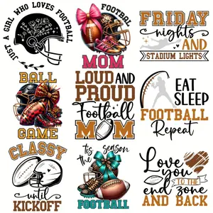 9 Pieces Football Theme DIY Heat Transfer Stickers Hot Iron On Washable Patches for T - Shirt Jeans Backpack Hat Pillow Casual Style Easy Ironing Decor