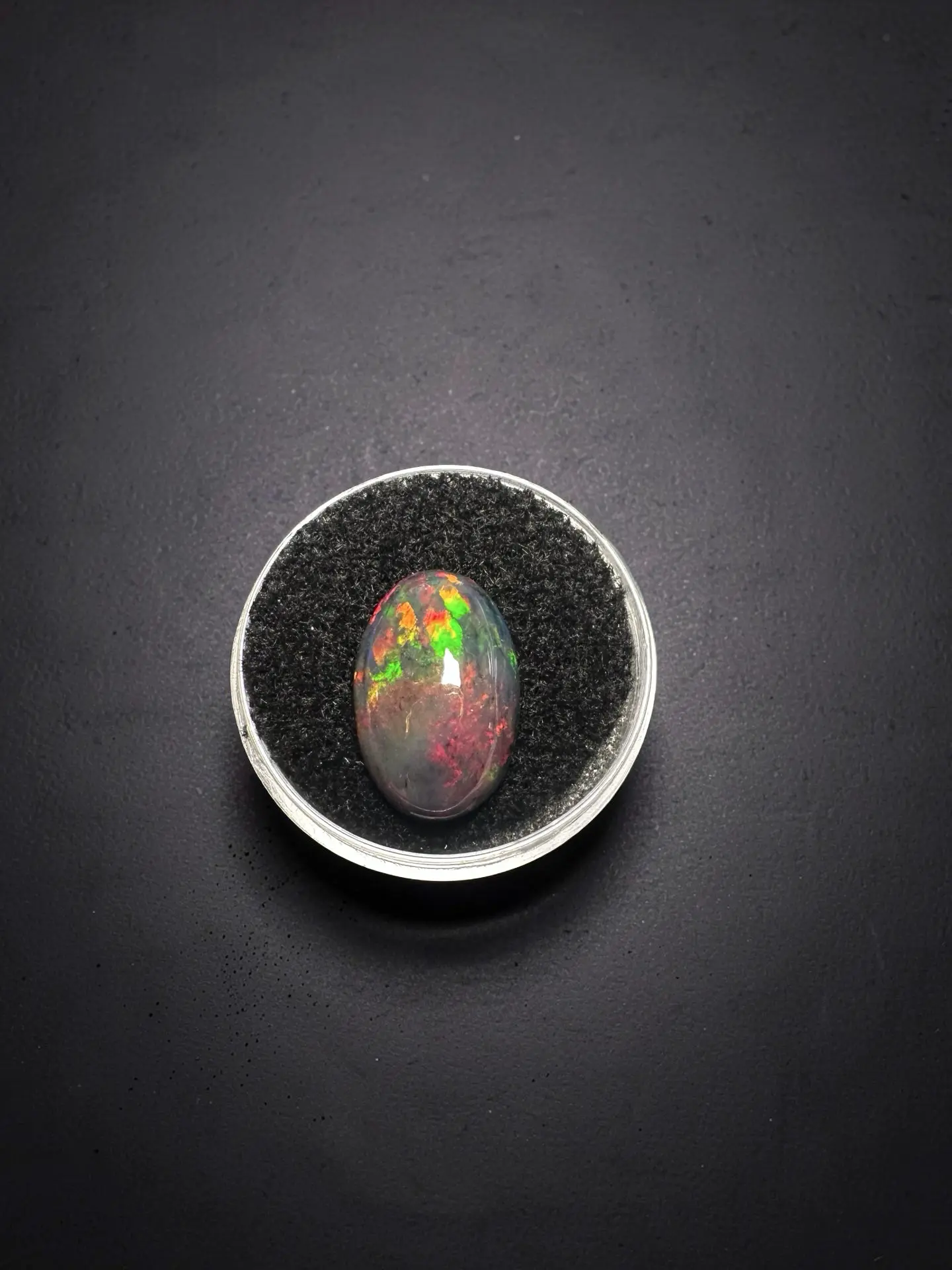 6.11 Carat Smoked Ethiopian Opal Cabochon, 17.1x11.3mm Oval Shape Loose Gemstone, Natural Welo Opal with Vibrant Red Green Fire