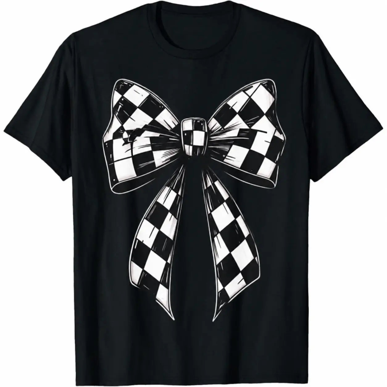 Men's 100% Cotton Checkered Graphic T-Shirt, Short-Sleeve Round Neck Coquette Gingham Bow Top, Casual Wear, Gift for Best Friends, Ships from USA Menswear Top