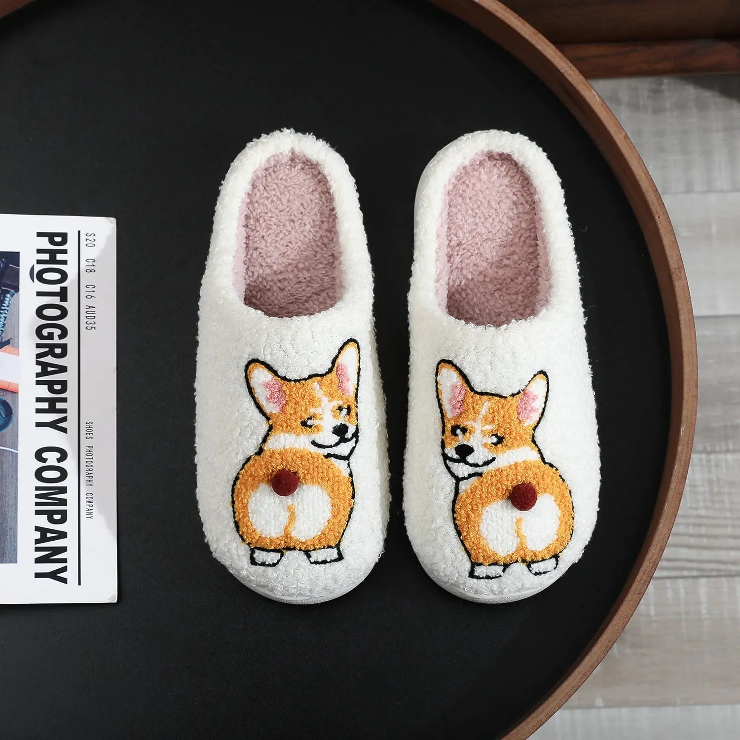 Funny Corgi Butt House Slippers for Pet Lovers, Unisex Slip On Ankle Booties with Plush Fleece Lining and Memory Foam, Warm Anti-Slip Soles, Perfect Gift, Animal Print, Cotton, Indoor Casual, Round Toe, Tpr, 3D Pom-Pom