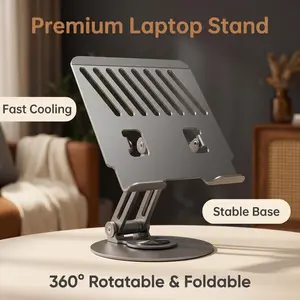 Full Metal 360° Rotatable Laptop Stand Ergonomic Adjustable Height Foldable Desktop Riser Holder for Home Office Work Study Streaming Gaming Universal for 10-17 Inch Notebook MacBookg