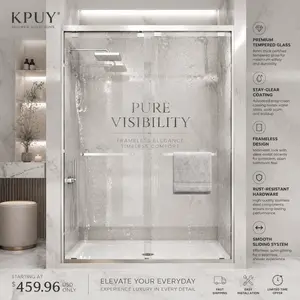 KPUY Glass Shower Door, Adjustable 43–66", Semi-Frameless, Anti-Water Spot Coating