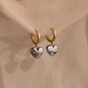 Mixed Metal Heart Huggies by Caitlyn Minimalist - Chunky Gold & Silver  Puff Heart Dangle Earrings - Statement Jewelry - Gift for Her