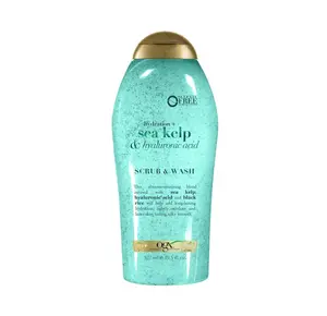 OGX Hydration + Sea Kelp & Hyaluronic Acid Sulfate-Free Lightly Moisturizing Body Scrub with Black Rice, Gentle Exfoliating Daily Body Wash to Soften & Smooth Skin, 19.5 Fl Oz