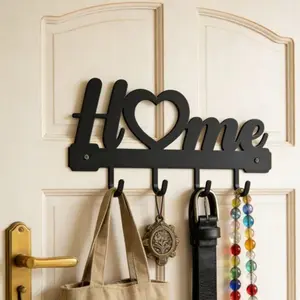 1Pcs Home Love Shape Wall-Mounted Entry Organizer Rack with Hooks – Transparent Nano Adhesive Tape, No Drilling, Fine Design – Perfect for Living Room, Entryway – Ideal for Keys, Accessories – Great Home Decor Solution