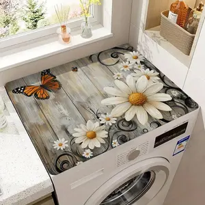 Flower & Butterfly Pattern Washing Machine Cover, Non-slip Polyester Washing Machine Top Cover, Protective Cover for Washer & Dryer, Kitchen & Bathroom Decor, Dust Proof Cover