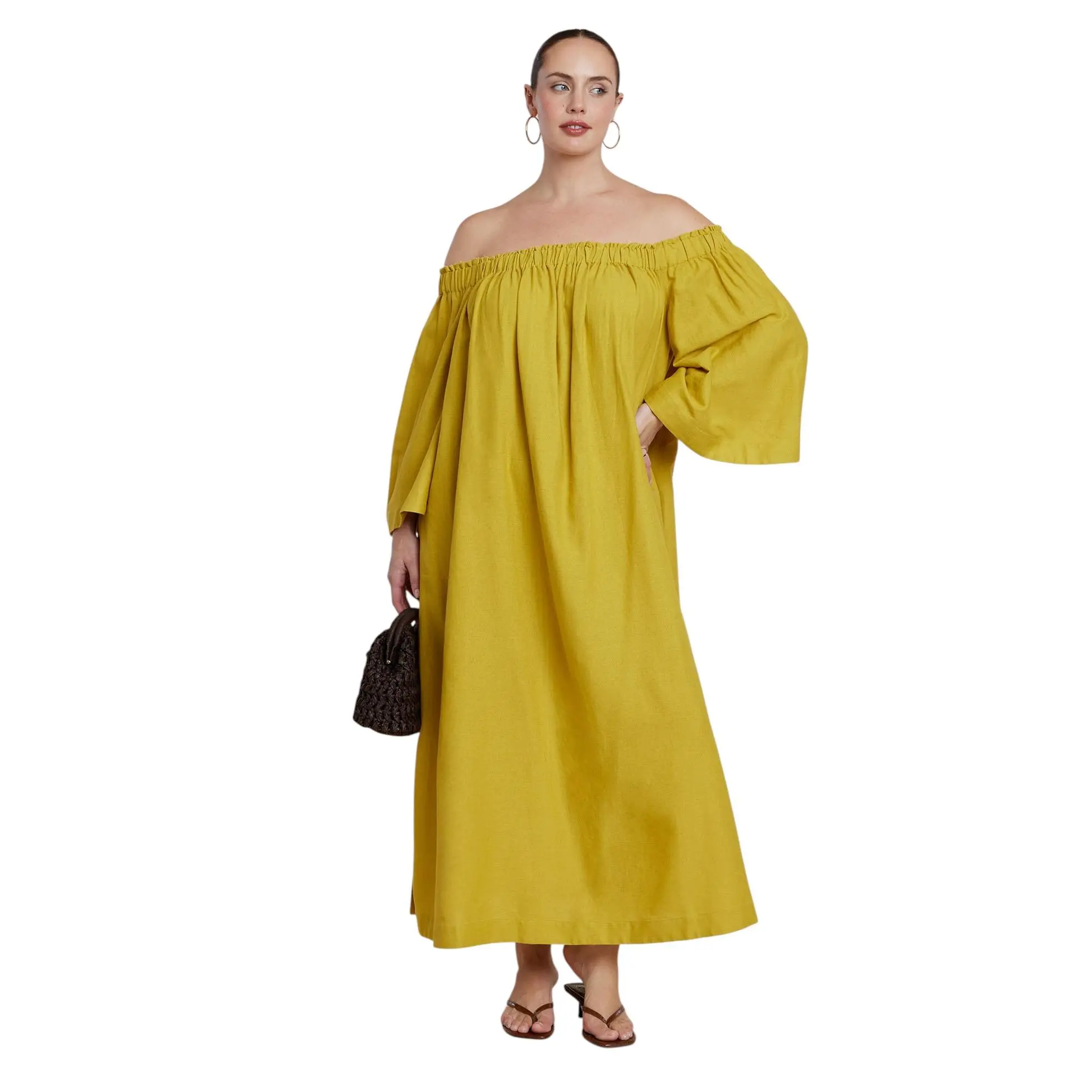 ELOQUII Women's Plus Size Off The Shoulder Easy Maxi Dress