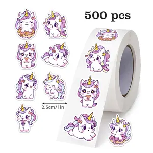 500pcs Unicorn Funny Stickers Roll, 1 Inch Animal Labels for Teachers & Parents, Classroom School Decorations, Back-To-School Gifts, Vinyl Sticker