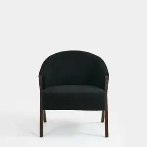 Garvee Mid-Century Accent Chair, Dark Walnut Wood Legs, Black Teddy Fleece Fabric, High-Density Sponge, for Cozy Reading Nooks