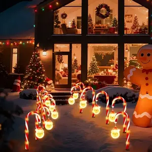 4-In-1 Christmas Decoration Lights, LED Candy Cane Ground Stake Light, Santa Cane Lamp, Warm Light, Flashing Modes, Outdoor Garden Pathway