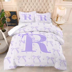 Purple bow and letter print bedding quilt, a soft and comfortable household bedroom bedding item. It can be used for room decoration and is suitable as a gift