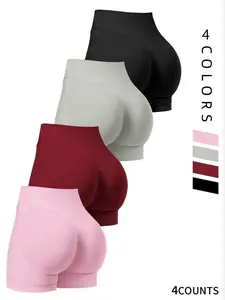 Women's Solid Color High Waist Sports Shorts, High Stretch Casual Breathable Quick Drying Butt Lifting Skinny Shorts for Gym Workout Running, Ladies Sportswear for All Seasons, Yoga Shorts, Athletic Wear Shorts, Athleisure Casual Shorts