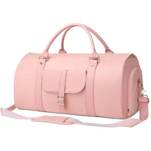 2 in 1 Convertible Garment Duffle Bags for Travel Foldable Carry On Garment Bag for Women with Shoe Compartment Leather Suit Bag for Hanging Clothes Long Dresses