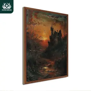 Castle Pattern Wooden Painting, Halloween Wooden Painting, Wall Art Decoration for Home Farmhouse Living Room Office Studio Cafe Coffee Shop Bar Club