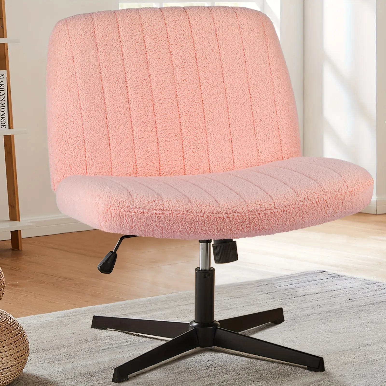 360° Swivel Criss Cross Chair - Stylish Cross Legged, Extra Wide Armless, Adjustable Height, Premium Cloth, Wheel-Free Design, Suitable for Study, Bed