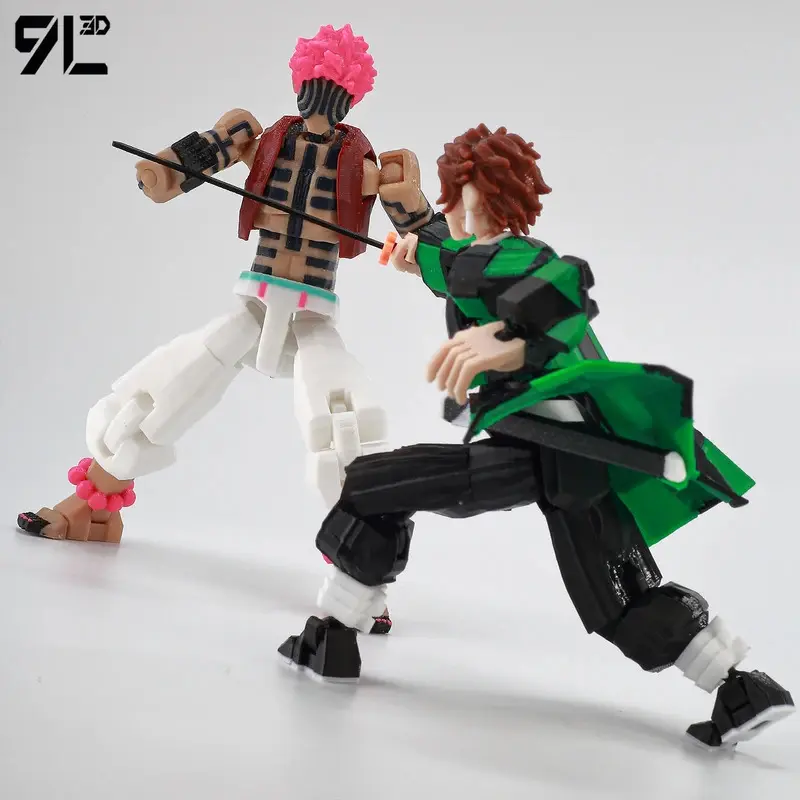 3D Printed Demon Slayer Collectible Action Figures - Akaza & Tanjiro Kamado Articulated 13-Movable Shapeshift Mannequin Toys, 9l, Approx 14cm/5.5in, Manga Decor for Valentine's Day Fans, Collectible Action Figure