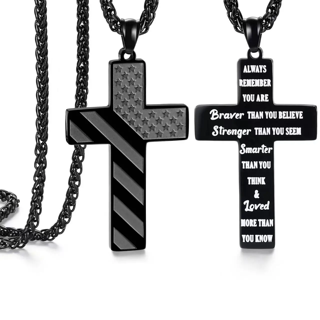 SAM & LORI American Flag Cross Necklace for Men - Cool Boyfriend Chain, Graduation Gifts for Him, Confirmation Birthday Christmas Jewelry Gift Suitable for Summer Vacations Outdoorfun summerwins