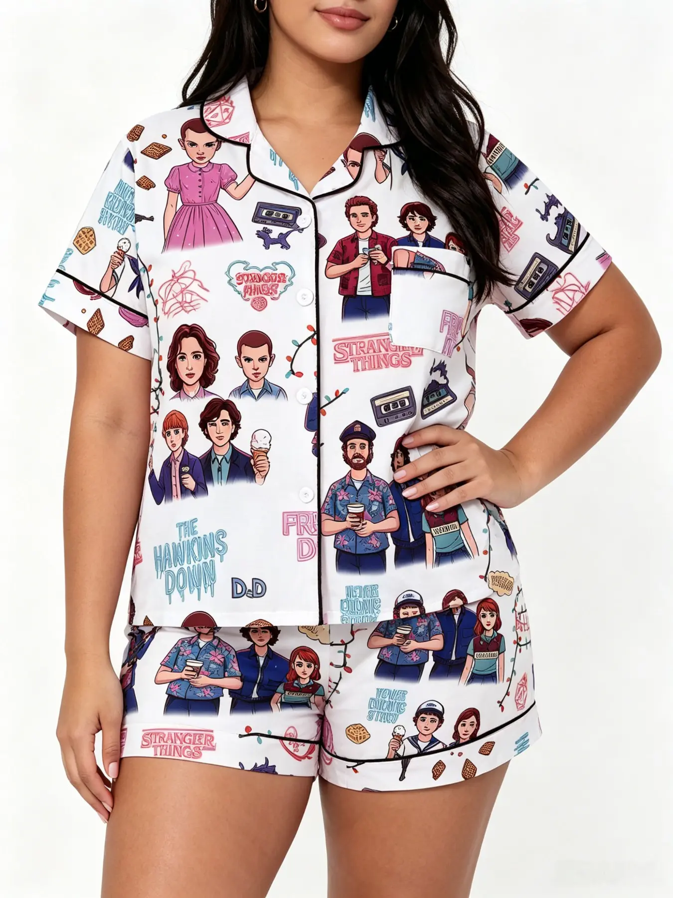 Nostalgic Cartoon Print Pajama Set for Teens, Soft Breathable Fabric, Cute Full-Print Design, Comfortable Home Wear, Perfect for Relaxing at Home