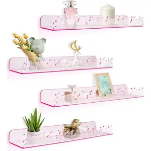 Floating Shelves for Wall,4 Pack 15.7''x 3.5''Adhesive  Shelves Organizer for Book  Photo Makeup,Wall-Mounted  Storage for Bathroom,Bedroom,,  and Moon