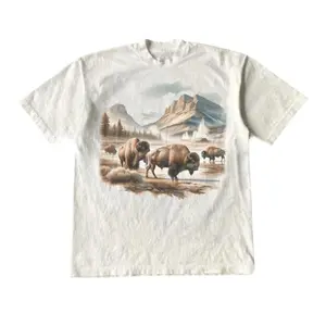 Vintage Bison Roaming A Geyser Basin Wilderness 90s Shirt, Retro Bull Buffalo Mountain Farmer Outfit, Boho Unisex Adult Nature Shirt Cotton Casual