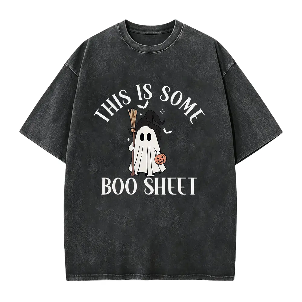 This Is Some Boo Sheet Ghost T‑Shirt, Cute Witch Ghost Halloween Graphic Tee, Funny Spooky Fall Casual Short Sleeve Top, Holiday Gift graphic t-shirt Wenhion Tshirts