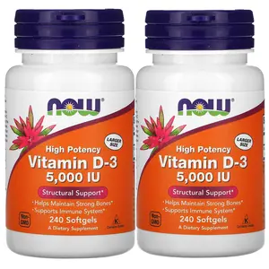 NOW Foods NOW Supplements, Vitamin D-3 5,000 IU, High Potency, Structural Support*, 240 Softgels (2 Pack)