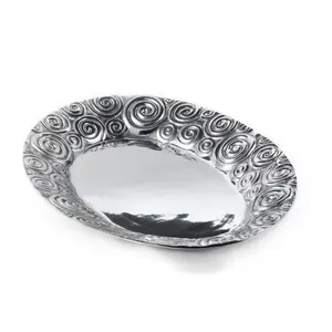 Oval Tray with spiral design made of Mexican pewter Plates