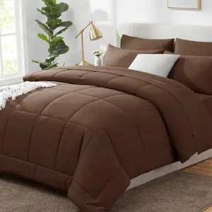 Size Comforter Brown, 7 a Bag, Brown Comforter King Size, Sets with Quilted Comforter, Flat Sheet, Sheet, Pillowcases