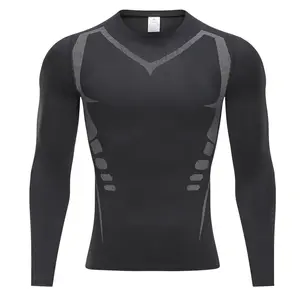 Men’s Sports Compression Clothing, Long-Sleeve Stretch Fitness Wear, New Printed Multi-Color Athletic Apparel, Quick-Dry Body-Shaping Garments, Suitable for Spring and Fall Seasons.
