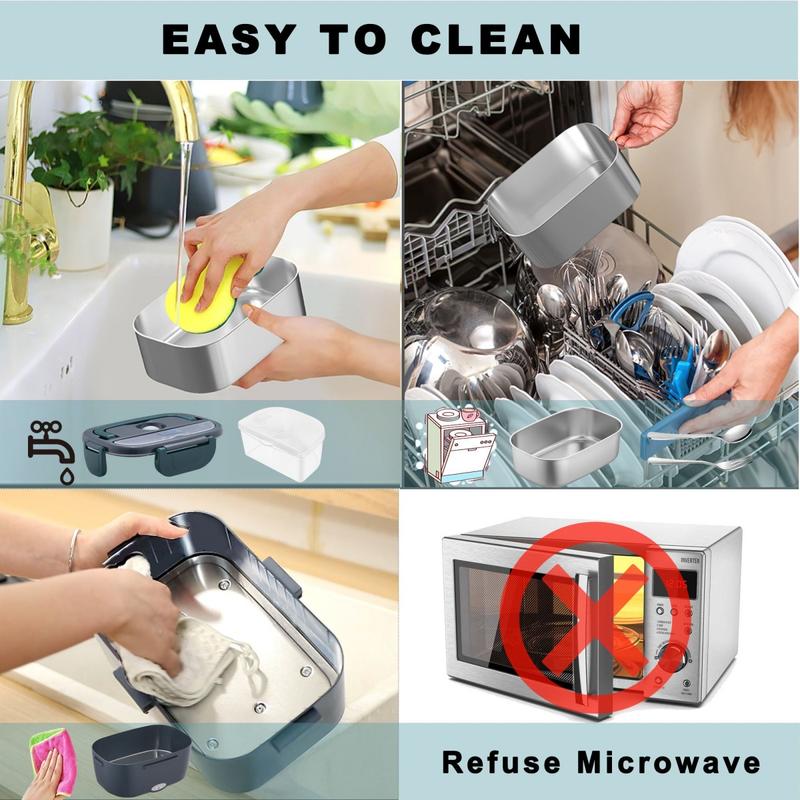 80W Fast Heating Nifogo Electric Lunch Box 1.8L Stainless Steel Double Layer Insulation Portable Display Screen 12V 24V 110V Square Black for Car Truck Office Construction Site