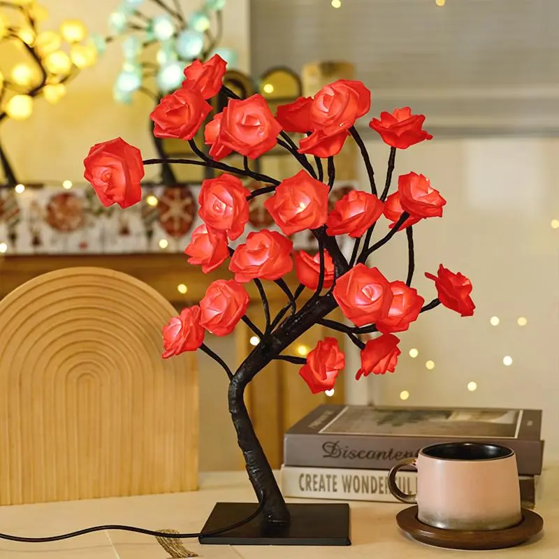 LED Valentine's Day Rose Tree Lights, perfect for bedroom and party decor, make an ideal holiday gift for birthdays, Valentine's Day, wedding garden parties, family living rooms, and Christmas table decorations.