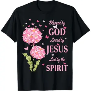 Blessed by God Loved by Jesus Butterfly Dandelion Cotton T-shirt