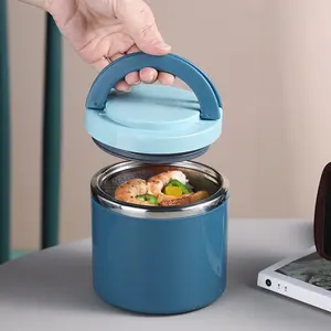 round insulated lunch box with handle soup & rice container 🍲🥢Large Capacity 630ML  food-grade stainless steel food jar durable thickened insulated lunch container  for office workers car lunch container  travel portable