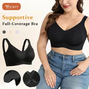 YonFit Plus Size High Support Bra with Side & Back Smoothing - Full Coverage Wireless Bra