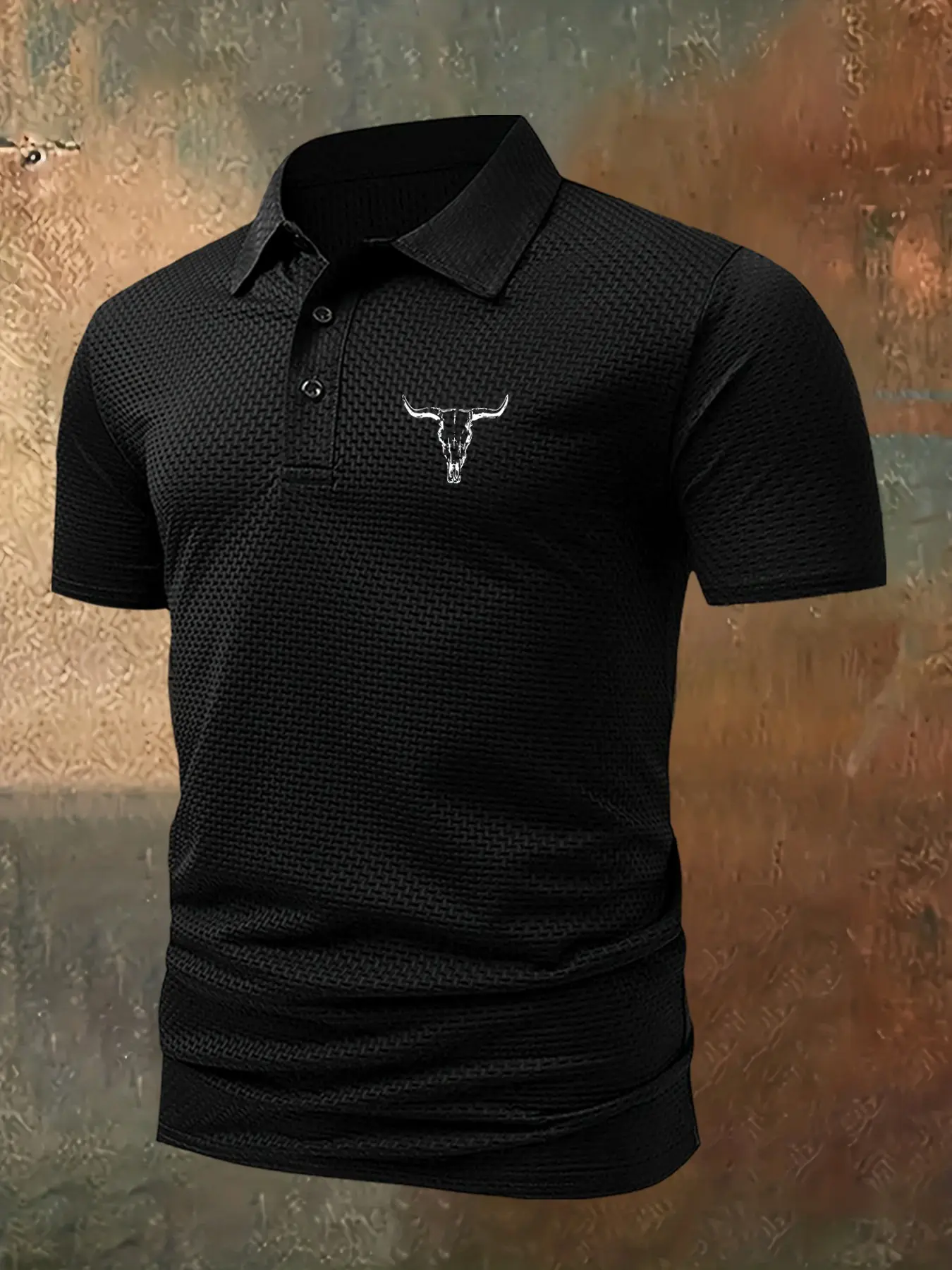 Men's Summer Fitted Polo Shirt, Polo Style, Bull Series Graphic Print, Comfortable Fabric for Daily Wear, Perfect Casual Fit Long Sleeve Top, Menswear, Graphic Polo Shirts