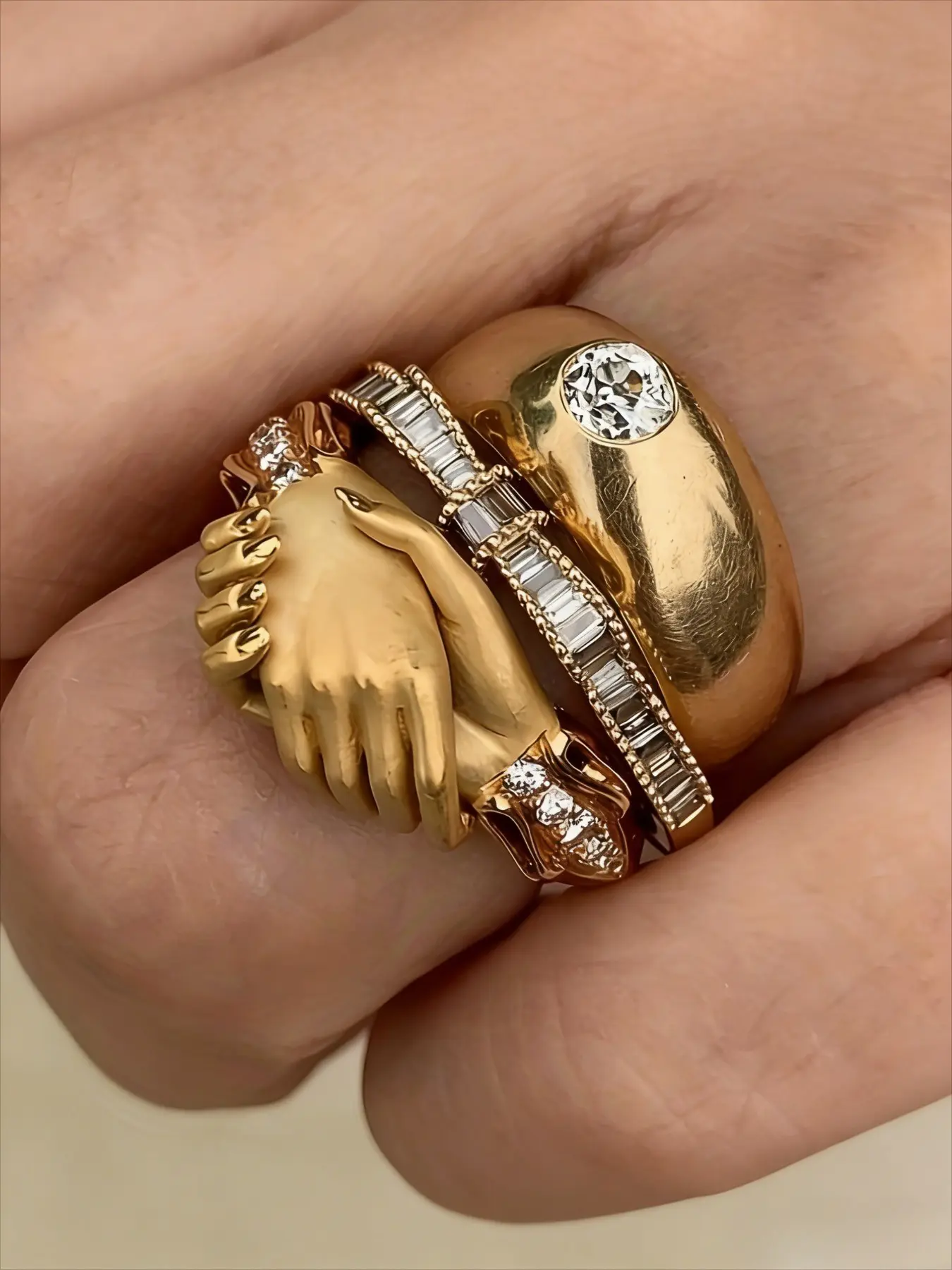 3-Piece Vintage Butterfly Knot Copper Sparkling Iced Out Zircon Inlay Stackable Statement Rings Set, Creative Design Party Vacation Jewelry for Women, Beautiful Rings