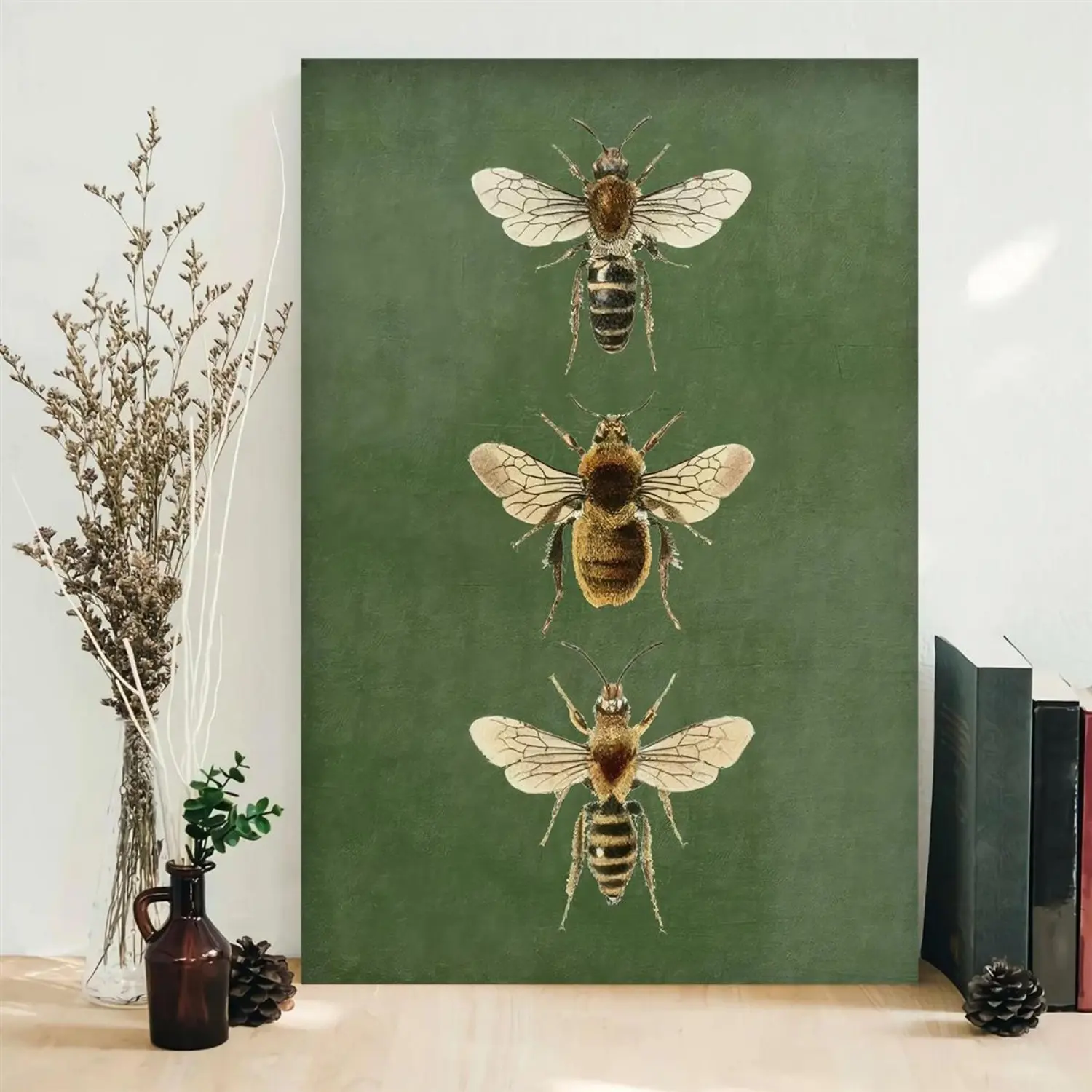 Canvas painting bee  decor, olive green and gold art, bee  decor, vintage bee  decor, also suitable for bedroom, living room, bar  decoration restaurant wall Animal Design Artistic