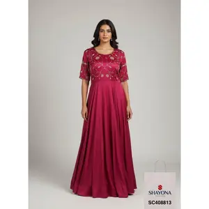 Designer Handwork Long Gown in Gajji Silk | Hot Pink | Sizes 36–46 | Custom Size Available