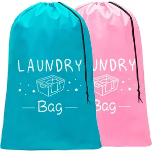 2 Pack  Travel Laundry Bag, Dirty Clothes Organizer with Drawstring,Heavy Duty Travel Laundry Bags,Easy Fit a Laundry Hamper Travel Essentials (Pink+Blue, 24" x 36")