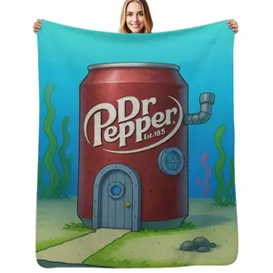 Thermal Flannel Throw Polyester Dr. Pepper Blanket -Soda Can Stuffed - Travel Blanket For Couch, Bed & Car, Perfect Gift For Soda Can Flannel Blanket – Cozy Thermal Throw for Kids & Adult Blanket Plush Design, Travel, Couch, Bed, Car, Gift Idea
