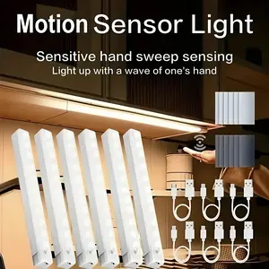 6-Piece Magnetic LED Motion Sensor Light Strip Set USBRechargeable Adjustable for Kitchen Closet StaircaseIndoor Lighting as Valentines Day Gift