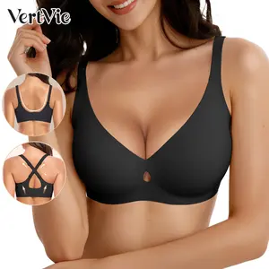 Vertvie Women Water Droplet Wireless Bras Push Up Full Coverage Supportive Bra V Neck No Underwire Seamless Bralette Everyday T-shirt Bra With Extender