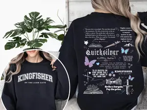 Quicksilver Book Sweatshirt, Fantasy Bookish Merch Inspired Callie Hart, Kingfisher Hoodie, Fantasy Novel Apparel Romantasy Unisex Soft Comfort Crewneck Pullover Long Sleeves Graphic Fabric Sweater