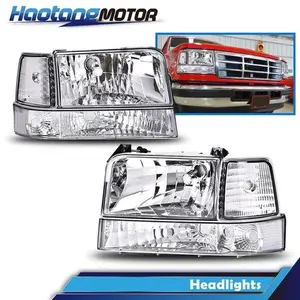 CROSSDESIGN 6PC Headlights W/Corner Signal Bumpe Fit For 1992-1996 Ford F150/250/350 Bronco