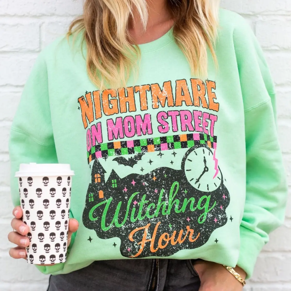 'Nightmare On Mom Street' Neon Crewneck Sweatshirt