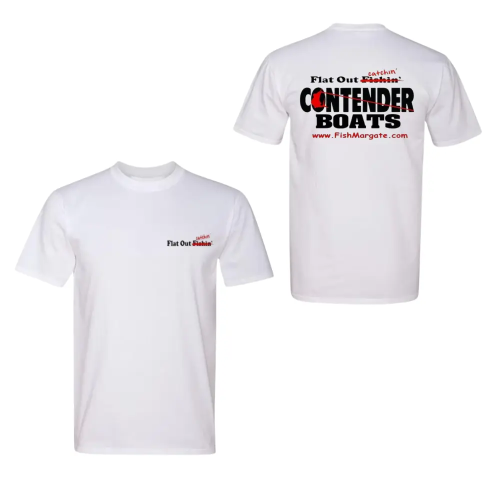 Contender Boats "Flat Out Catchin'" T-Shirt – Graphic Tee with Bold Typography and FishMargate Design, Men's Tops