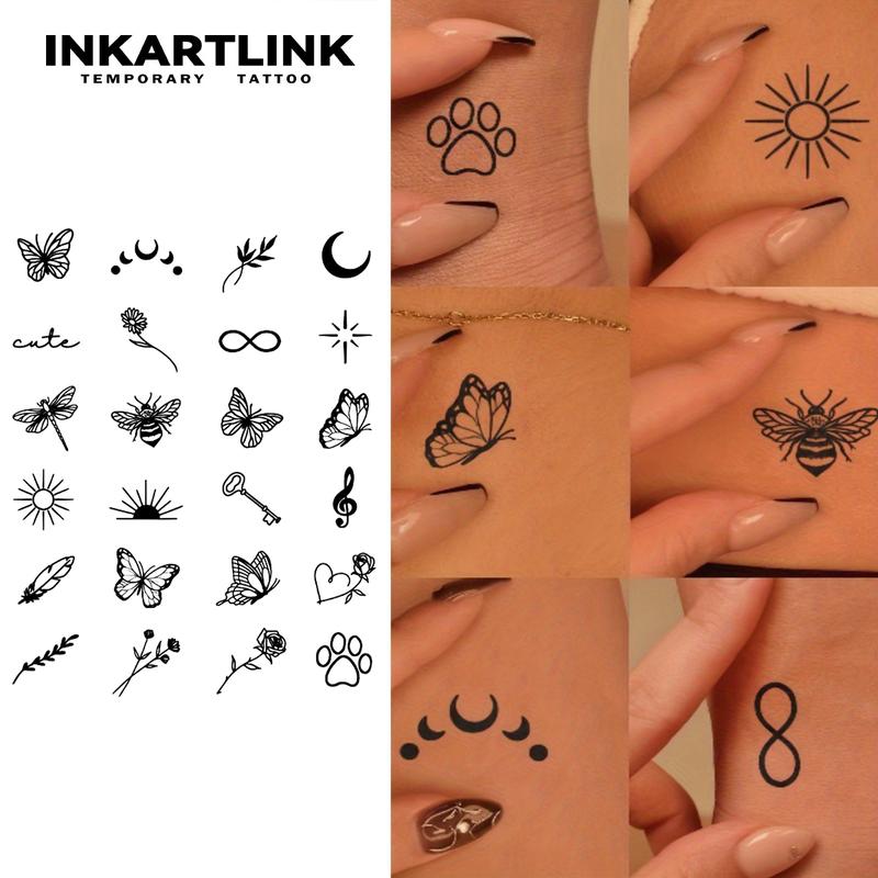 INKARTLINK Tattoo Tech, 2 Sheets Semi-Permanent Temporary Tattoos, Star And Butterfly, Adult Art Design,Lasts 1-2 Weeks, Waterproof, Realistic Look, No Adhesive, No Reflection,For Man And Woman,Ideal for Swimming, Party