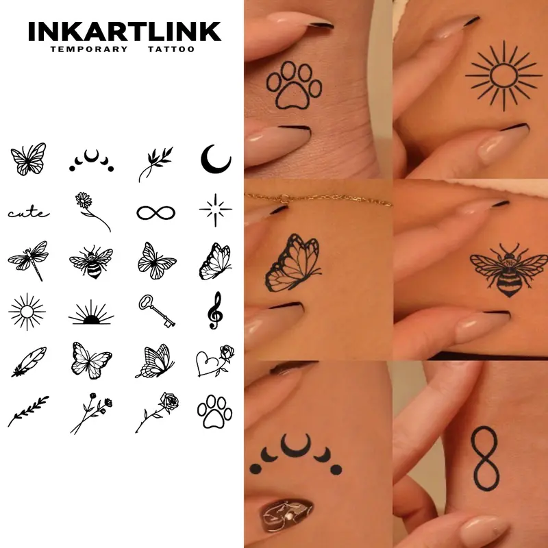 INKARTLINK Tattoo Tech, 2 Sheets Semi-Permanent Temporary Tattoos, Star And Butterfly, Adult Art Design,Lasts 1-2 Weeks, Waterproof, Realistic Look, No Adhesive, No Reflection,For Man And Woman,Ideal for Swimming, Party
