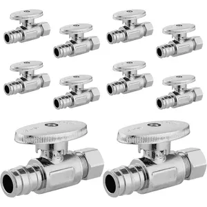 10-PCs  Expansion Pex Straight Stop Valve, 1/2" PEX-A x 3/8" OD Compression Outlet, 1/4 Turn Shut Off Valve for Bathroom,ASTM F1960(VALVE098-10)