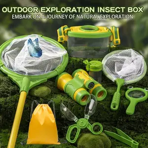 Children'S Natural Outdoor Adventure Insect Capture Net Observation Box Telescope Magnifying Glass Set Clip Backpack Insect Jar